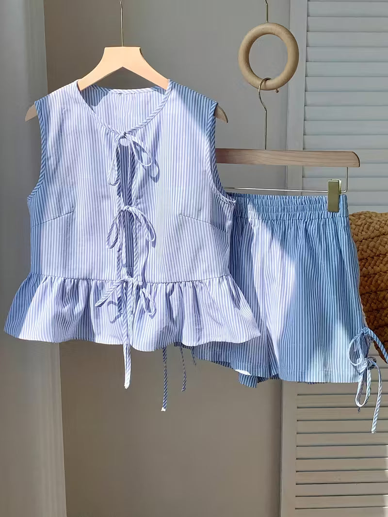 2-Piece Contrast Bind Gymwear Set – Top & Shorts for Girls