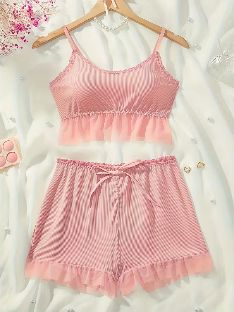 2-Piece Contrast Bind Gymwear Set – Top & Shorts for Girls