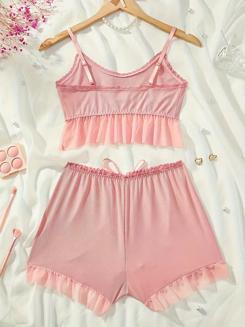 2-Piece Contrast Bind Gymwear Set – Top & Shorts for Girls