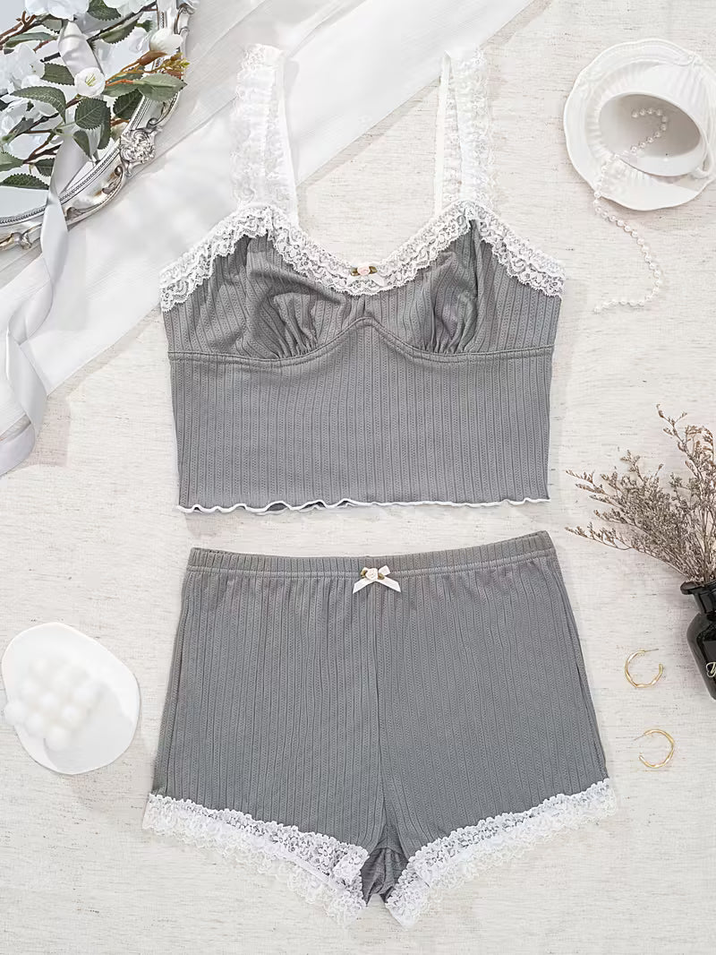 2-Piece Contrast Bind Gymwear Set – Top & Shorts for Girls