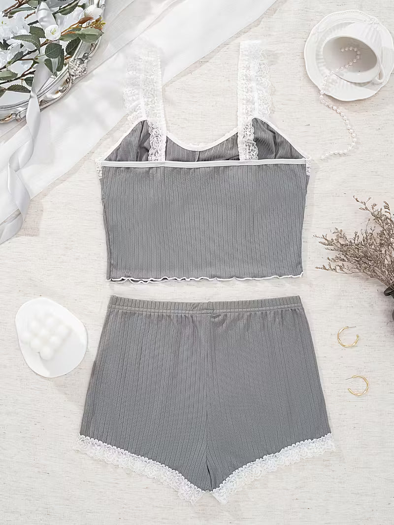 2-Piece Contrast Bind Gymwear Set – Top & Shorts for Girls