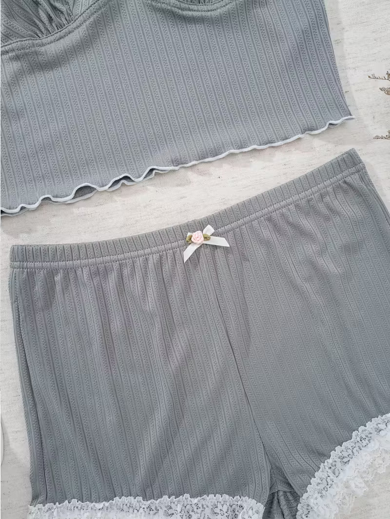 2-Piece Contrast Bind Gymwear Set – Top & Shorts for Girls