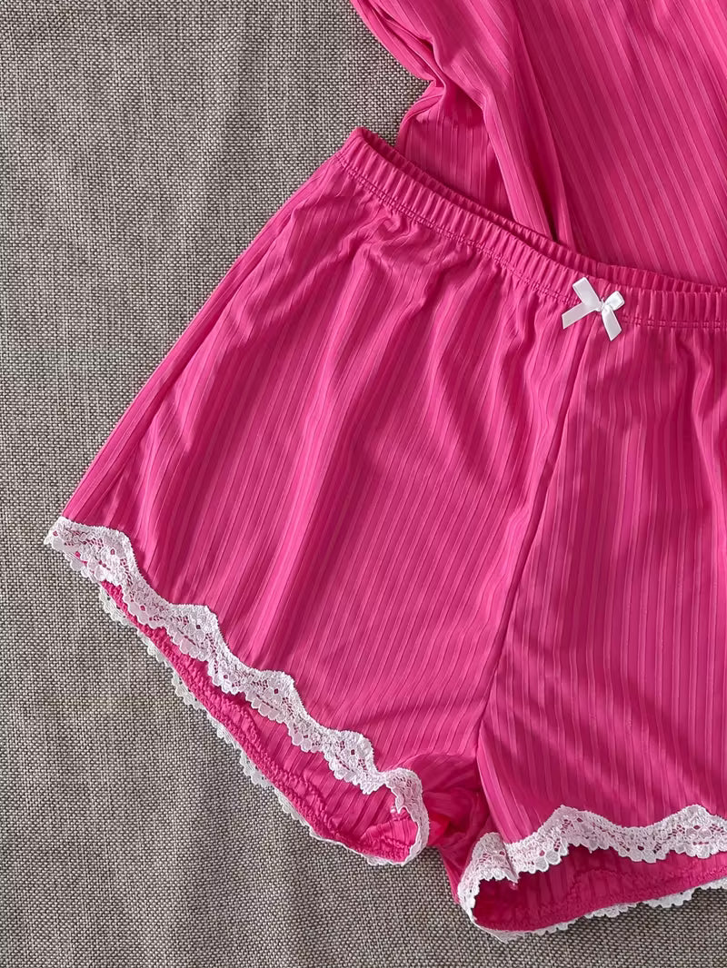 2-Piece Contrast Bind Gymwear Set – Top & Shorts for Girls
