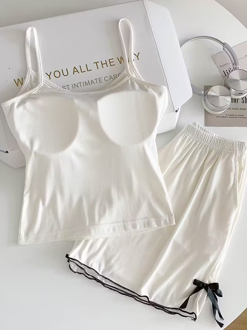 2-Piece Contrast Bind Gymwear Set – Top & Shorts for Girls