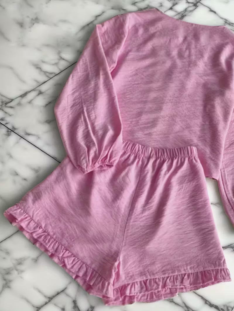 2-Piece Contrast Bind Gymwear Set – Top & Shorts for Girls