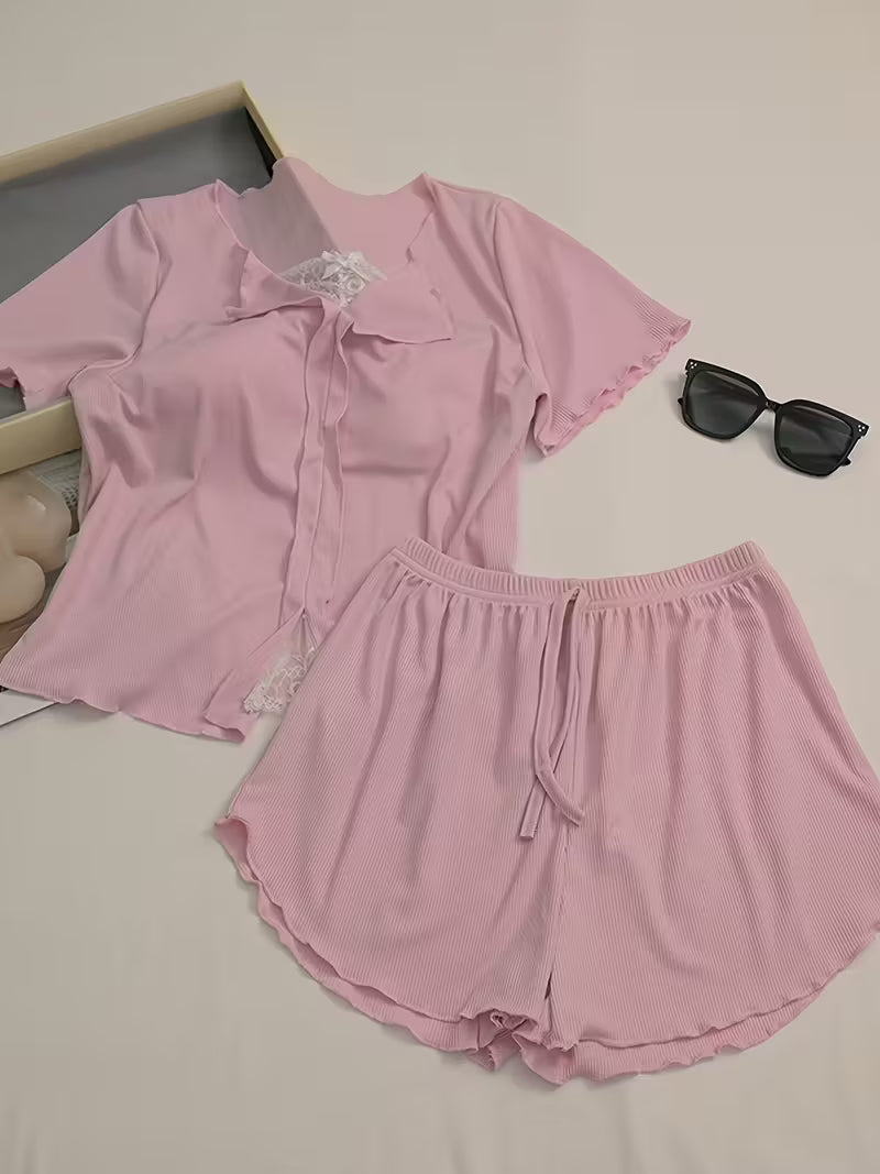 2-Piece Contrast Bind Gymwear Set – Top & Shorts for Girls