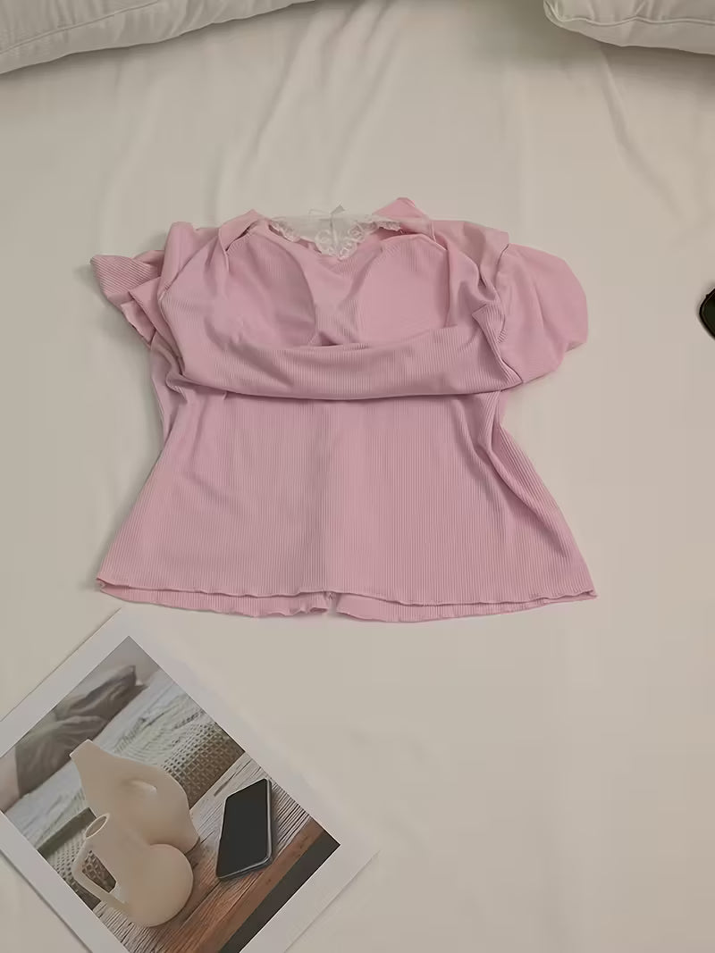 2-Piece Contrast Bind Gymwear Set – Top & Shorts for Girls
