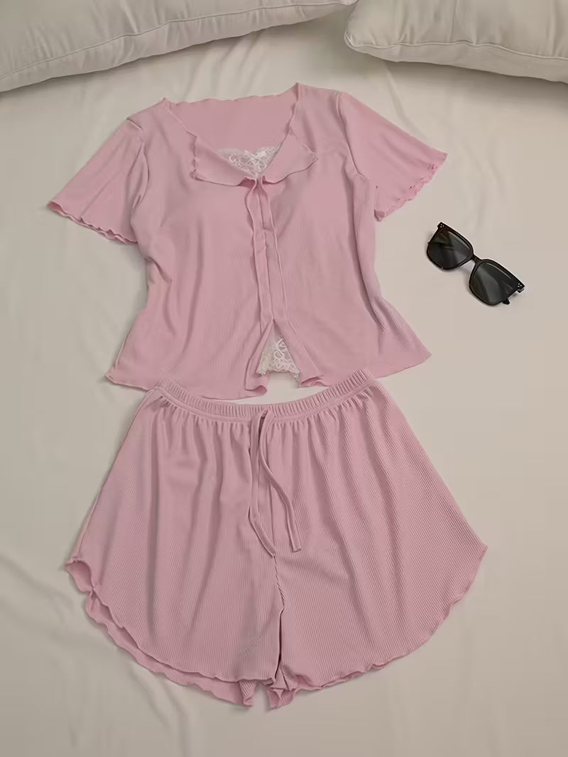 2-Piece Contrast Bind Gymwear Set – Top & Shorts for Girls