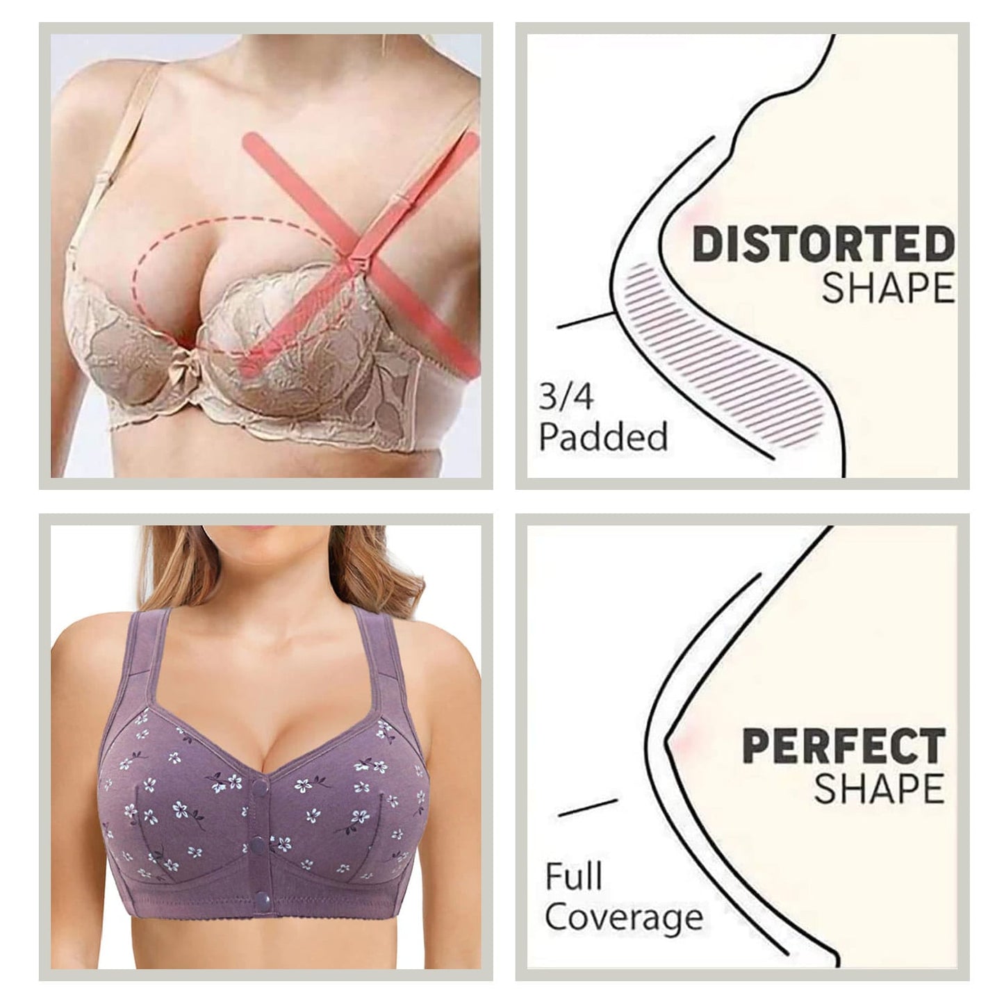 LAST DAY SALE 80% OFF - Comfortable & Convenient Front Button Bra (PACK OF 5)
