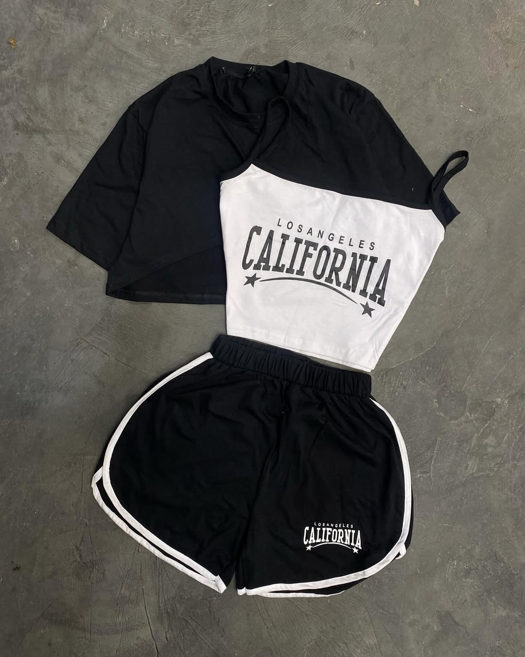 3-Piece Contrast Bind Gymwear Set – Top & Shorts for Girls