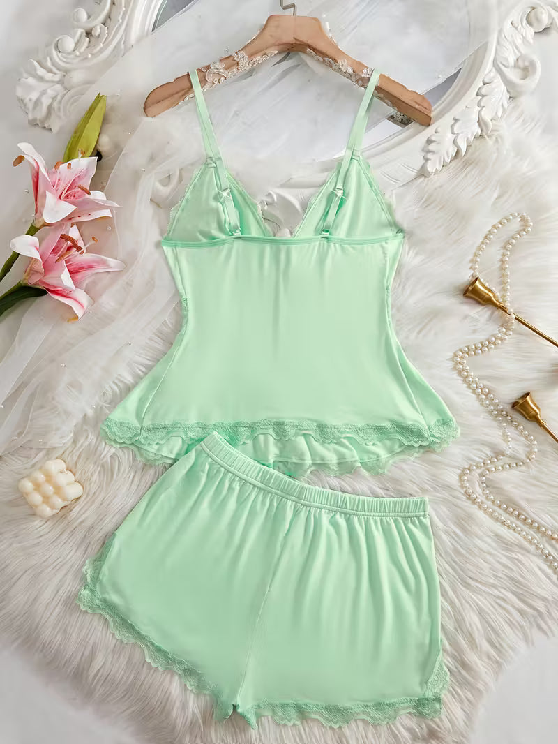 2-Piece Contrast Bind Gymwear Set – Top & Shorts for Girls
