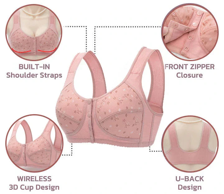 Seamless Comfortable Cotton Button Non-Wired Vest Style Large Size Bra