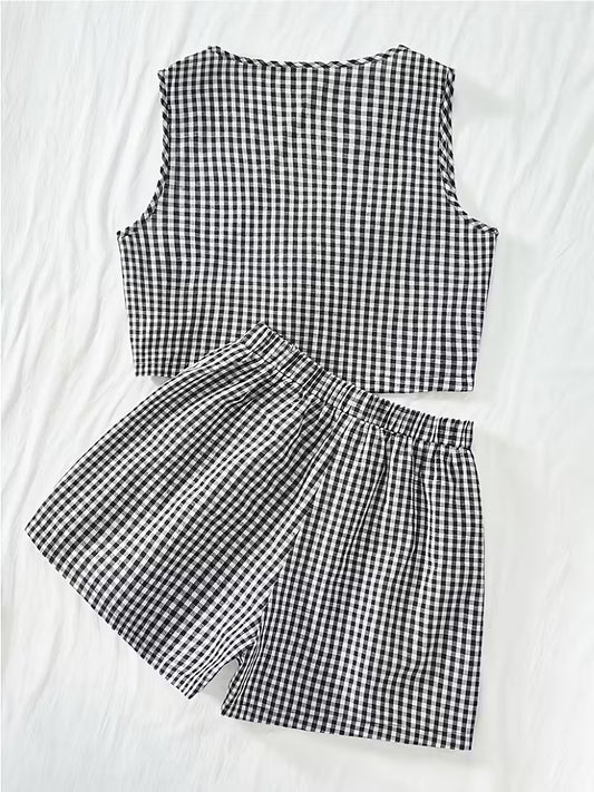 2-Piece Contrast Bind Gymwear Set – Top & Shorts for Girls