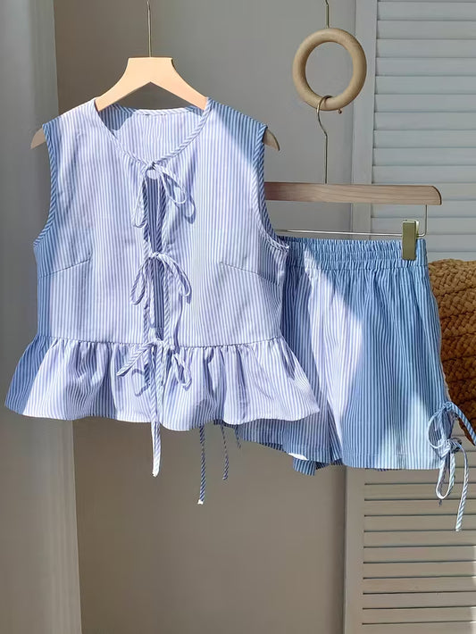 2-Piece Contrast Bind Gymwear Set – Top & Shorts for Girls