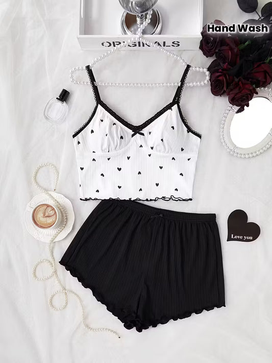 2-Piece Contrast Bind Gymwear Set – Top & Shorts for Girls