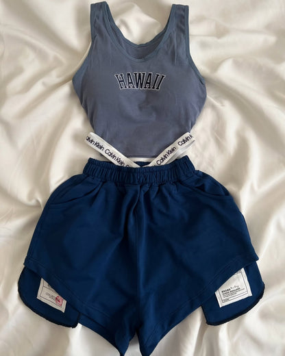 2-Piece Contrast Bind Gymwear Set – Top & Shorts for Girls