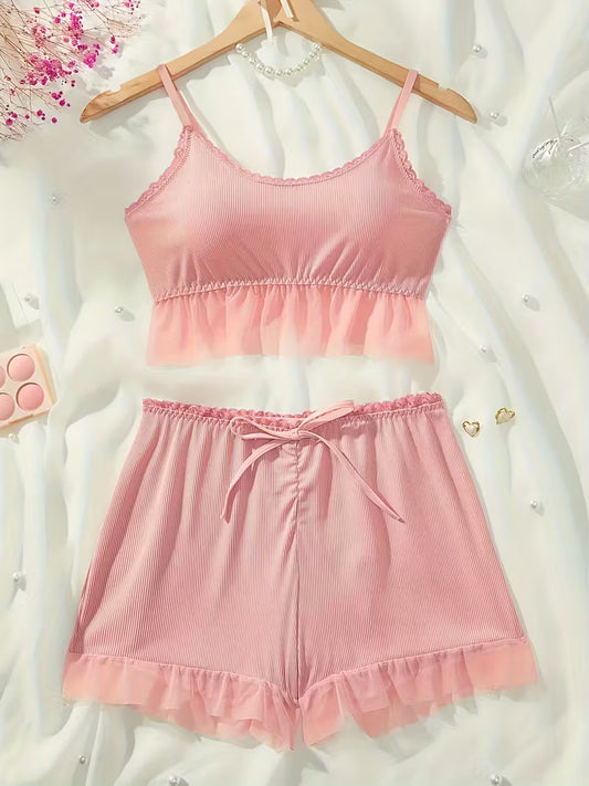 2-Piece Contrast Bind Gymwear Set – Top & Shorts for Girls