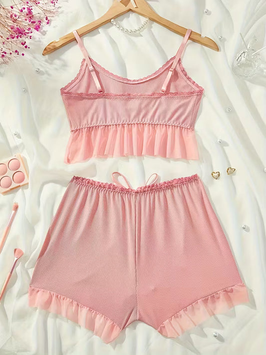 2-Piece Contrast Bind Gymwear Set – Top & Shorts for Girls