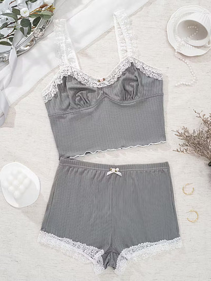 2-Piece Contrast Bind Gymwear Set – Top & Shorts for Girls