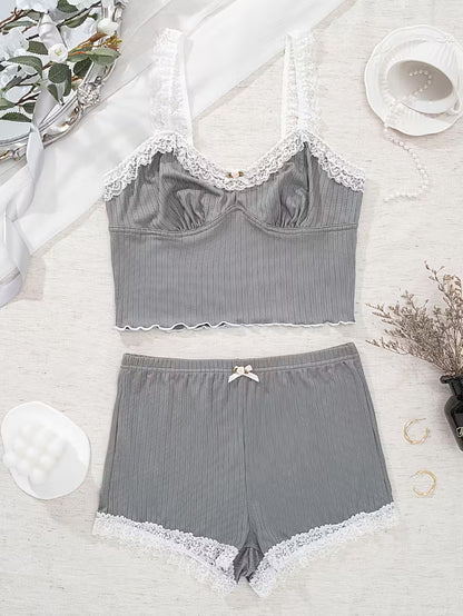 2-Piece Contrast Bind Gymwear Set – Top & Shorts for Girls