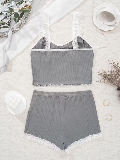 2-Piece Contrast Bind Gymwear Set – Top & Shorts for Girls