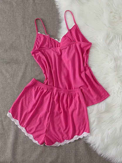2-Piece Contrast Bind Gymwear Set – Top & Shorts for Girls