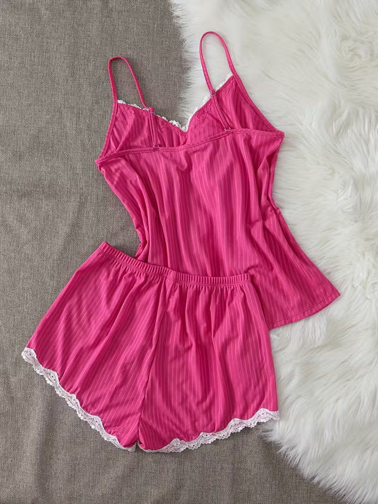 2-Piece Contrast Bind Gymwear Set – Top & Shorts for Girls
