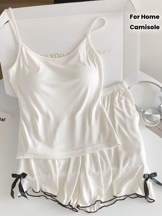 2-Piece Contrast Bind Gymwear Set – Top & Shorts for Girls
