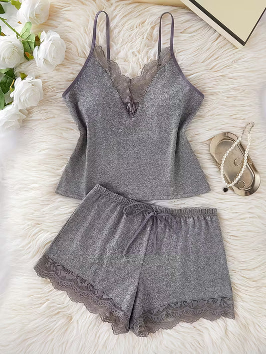 2-Piece Contrast Bind Gymwear Set – Top & Shorts for Girls