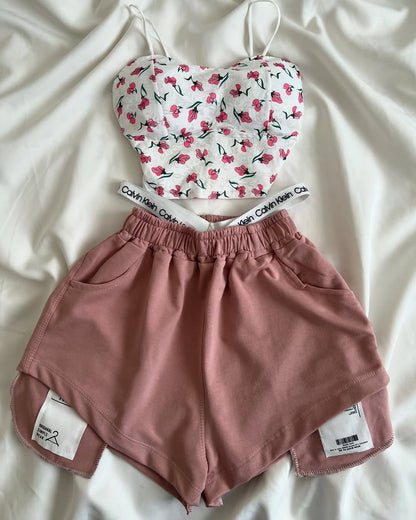 2-Piece Contrast Bind Gymwear Set – Top & Shorts for Girls