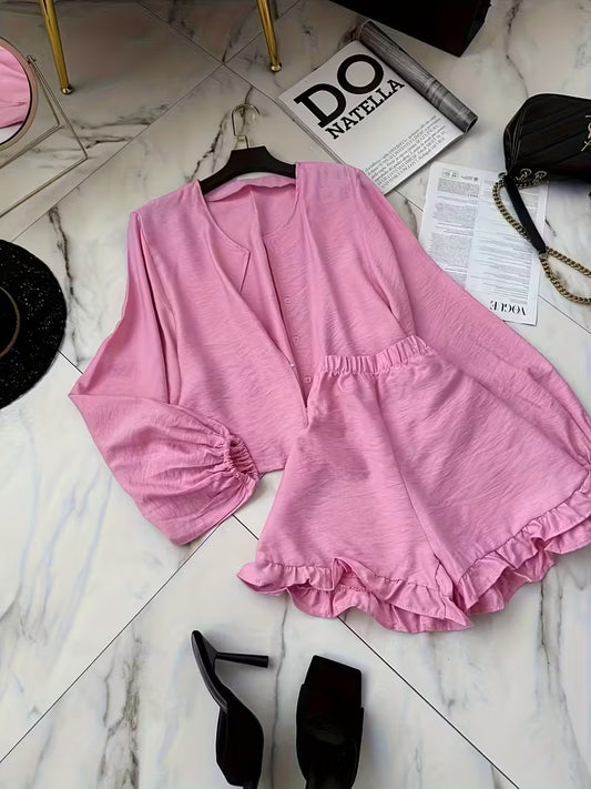 2-Piece Contrast Bind Gymwear Set – Top & Shorts for Girls
