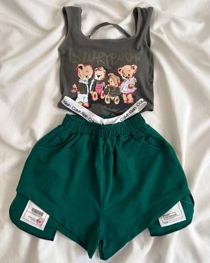 2-Piece Contrast Bind Gymwear Set – Top & Shorts for Girls