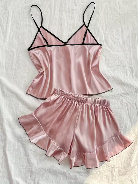 2-Piece Contrast Bind Gymwear Set – Top & Shorts for Girls