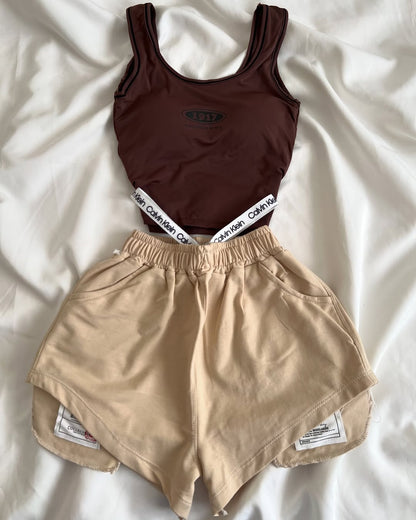 2-Piece Contrast Bind Gymwear Set – Top & Shorts for Girls