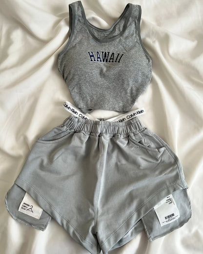 2-Piece Contrast Bind Gymwear Set – Top & Shorts for Girls