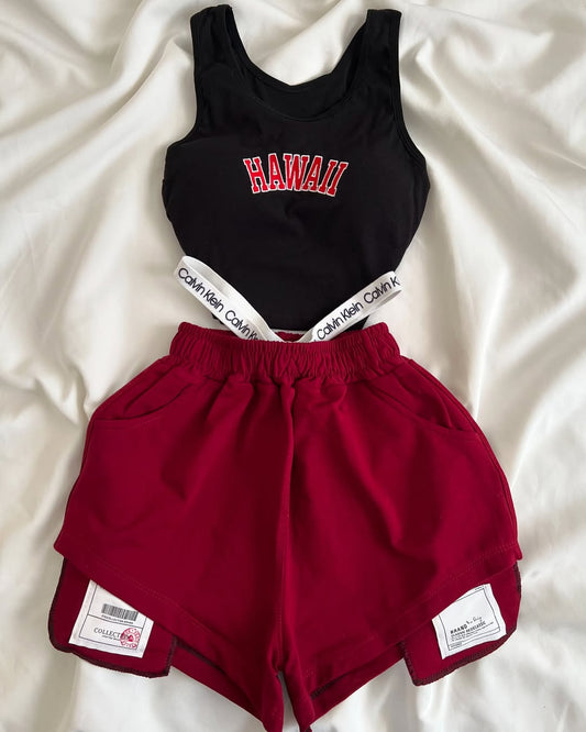 2-Piece Contrast Bind Gymwear Set – Top & Shorts for Girls
