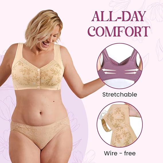 Rose Bra Wireless Front Button Bras For Women (Pack of 3)