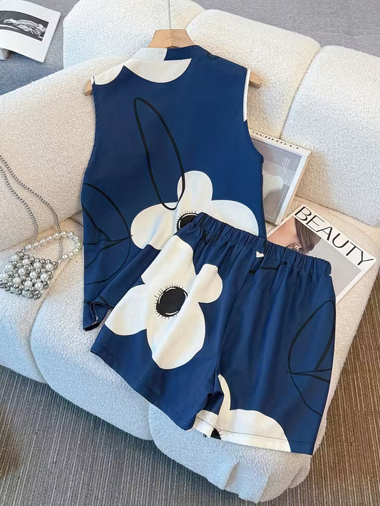 2-Piece Contrast Bind Gymwear Set – Top & Shorts for Girls