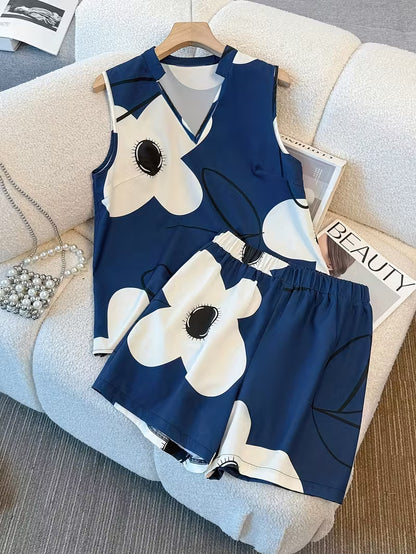 2-Piece Contrast Bind Gymwear Set – Top & Shorts for Girls