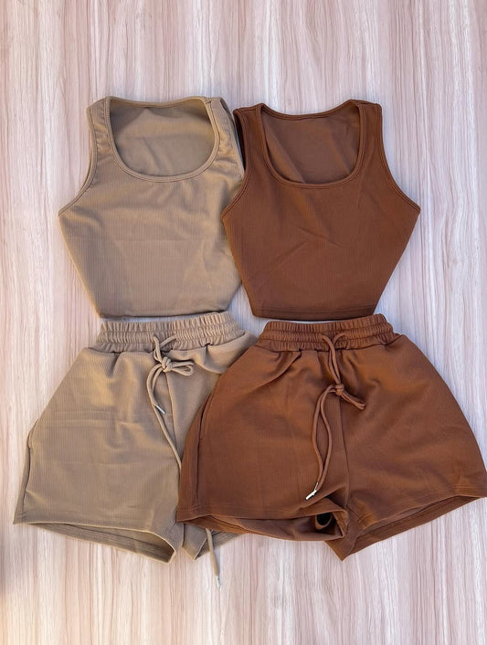 2-Piece Contrast Bind Gymwear Set – Top & Shorts for Girls (Pack of 2 )