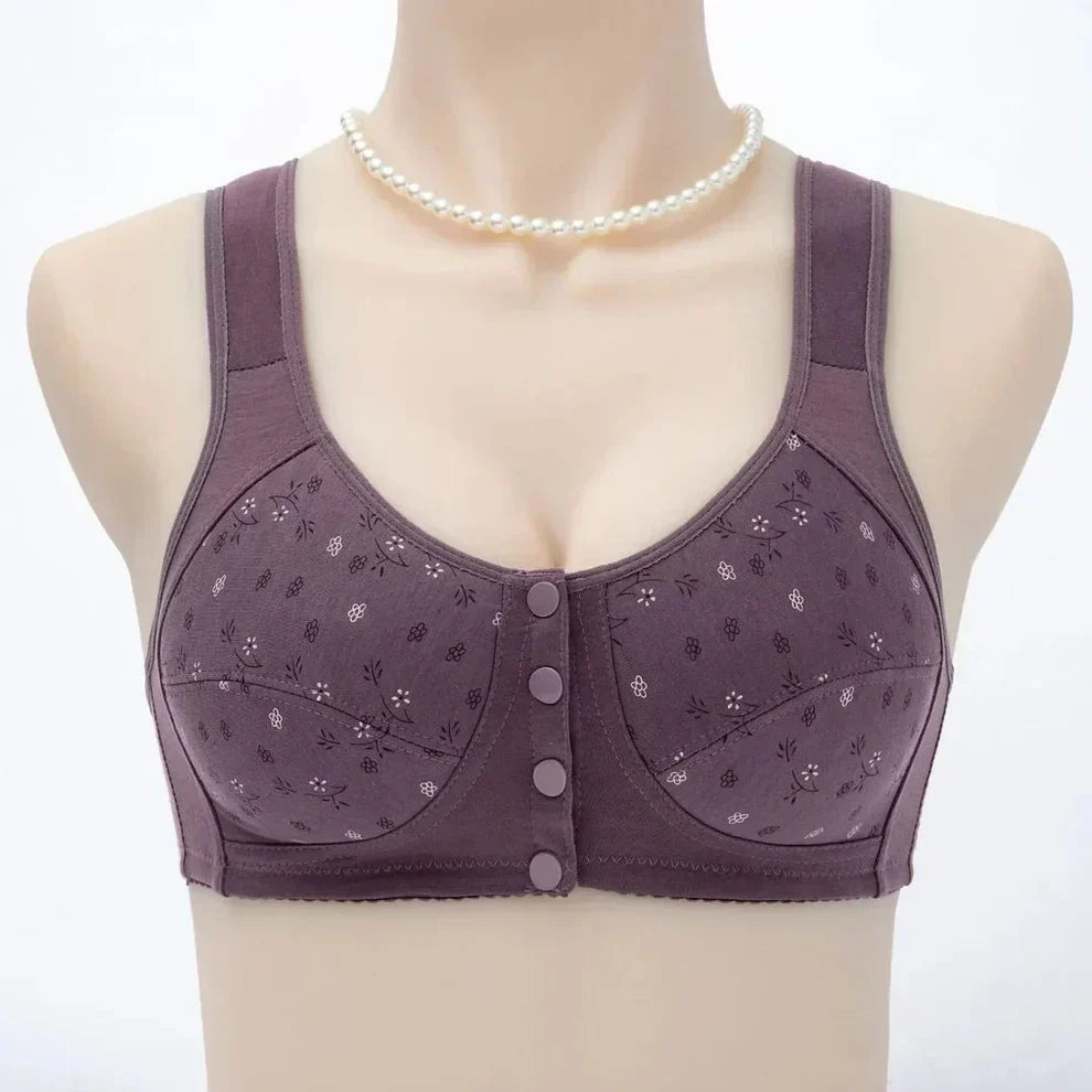 Seamless Comfortable Cotton Button Non-Wired Vest Style Large Size Bra